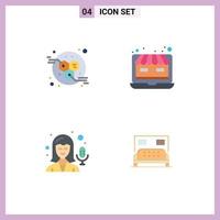 Modern Set of 4 Flat Icons Pictograph of energy recording laptop online store bed Editable Vector Design Elements