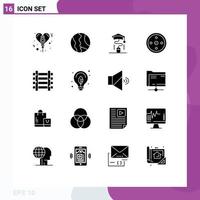 Set of 16 Modern UI Icons Symbols Signs for station target mouse sports focus Editable Vector Design Elements