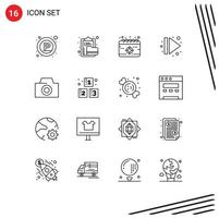 Pack of 16 Modern Outlines Signs and Symbols for Web Print Media such as photo multimedia folder eject target Editable Vector Design Elements