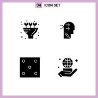 Pictogram Set of 4 Simple Solid Glyphs of bouquet ludo mental chang thinking hand Editable Vector Design Elements