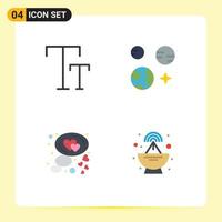 Pack of 4 Modern Flat Icons Signs and Symbols for Web Print Media such as big love planet space antenna Editable Vector Design Elements