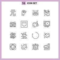 Set of 16 Modern UI Icons Symbols Signs for kit aid egg support chat Editable Vector Design Elements