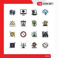 Set of 16 Modern UI Icons Symbols Signs for chart sunset condiment sun weather Editable Creative Vector Design Elements