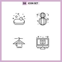 Mobile Interface Line Set of 4 Pictograms of soup service eight march woman learning Editable Vector Design Elements