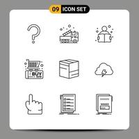 9 Universal Outlines Set for Web and Mobile Applications box commerce truck buy study Editable Vector Design Elements