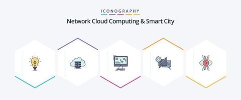 Network Cloud Computing And Smart City 25 FilledLine icon pack including communication. data. computer. information vector