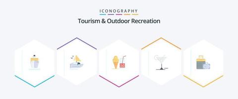 turismo y al aire libre recreación 25 plano icono paquete incluso . hotel. vaso. bolso. equipaje vector