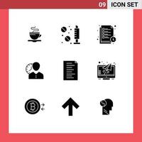 Set of 9 Modern UI Icons Symbols Signs for time personal reading time man clock Editable Vector Design Elements