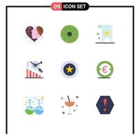 Group of 9 Modern Flat Colors Set for achievement graph meal business rank Editable Vector Design Elements