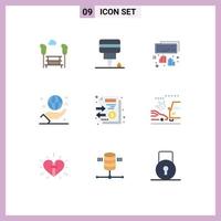 Group of 9 Flat Colors Signs and Symbols for files international keyboard hand global Editable Vector Design Elements