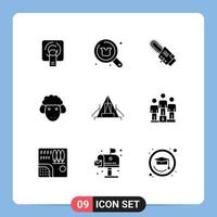 Pack of 9 Modern Solid Glyphs Signs and Symbols for Web Print Media such as tent sheep shopping lamb cordless Editable Vector Design Elements