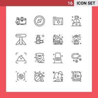 User Interface Pack of 16 Basic Outlines of connection furniture server dining professions Editable Vector Design Elements