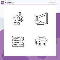 Group of 4 Modern Filledline Flat Colors Set for beaker component tube laud dimm Editable Vector Design Elements