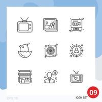 Set of 9 Commercial Outlines pack for fan computer record happy easter Editable Vector Design Elements