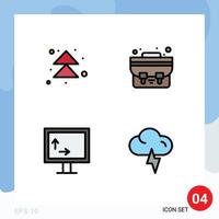 Pack of 4 Modern Filledline Flat Colors Signs and Symbols for Web Print Media such as arrow width up student bag lightning Editable Vector Design Elements