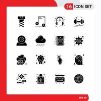 Group of 16 Modern Solid Glyphs Set for hardware devices headphone computers weight Editable Vector Design Elements