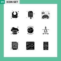 Mobile Interface Solid Glyph Set of 9 Pictograms of database platform cpu internet hosting Editable Vector Design Elements