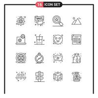 Mobile Interface Outline Set of 16 Pictograms of laptop pyramid offer landmark egypt Editable Vector Design Elements