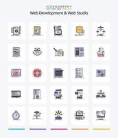 Creative Web Development And Web Studio 25 Line FIlled icon pack  Such As data. algorithm. layout. technology. mobile vector