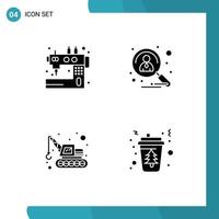 4 Universal Solid Glyph Signs Symbols of handcraft shortlisted sewing candidate machinery Editable Vector Design Elements