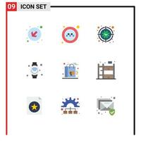 9 Thematic Vector Flat Colors and Editable Symbols of bag iot focus internet of things smart watch Editable Vector Design Elements