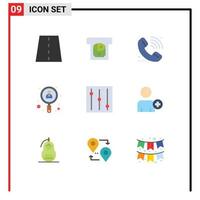 Mobile Interface Flat Color Set of 9 Pictograms of tools user call search online Editable Vector Design Elements