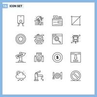 Editable Vector Line Pack of 16 Simple Outlines of food sign money medicine tool Editable Vector Design Elements