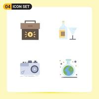 Pictogram Set of 4 Simple Flat Icons of bag camera economy drink capture Editable Vector Design Elements