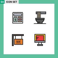 Pictogram Set of 4 Simple Filledline Flat Colors of basic celebration bank noodles computer Editable Vector Design Elements