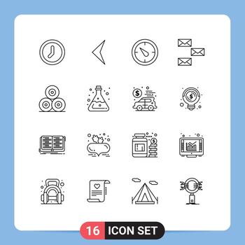 User Interface Pack of 16 Basic Outlines of nature farm time envelope contact us Editable Vector Design Elements