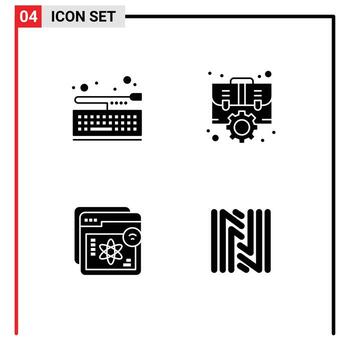 Pack of 4 Modern Solid Glyphs Signs and Symbols for Web Print Media such as board website keypad office e Editable Vector Design Elements