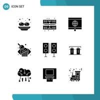 User Interface Pack of 9 Basic Solid Glyphs of technology products global electronics research Editable Vector Design Elements