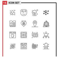 Modern Set of 16 Outlines Pictograph of science group global social wlan Editable Vector Design Elements