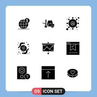 Group of 9 Modern Solid Glyphs Set for graph chart transport wireless technology Editable Vector Design Elements