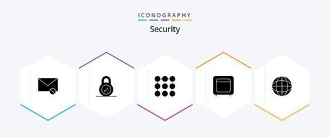 Security 25 Glyph icon pack including internet. open. lock. money. box vector