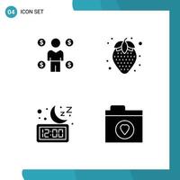 4 Thematic Vector Solid Glyphs and Editable Symbols of business night consumer pineapple time Editable Vector Design Elements