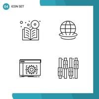 Stock Vector Icon Pack of 4 Line Signs and Symbols for book api online globe coding Editable Vector Design Elements
