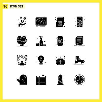Modern Set of 16 Solid Glyphs and symbols such as breakfast turn off internet switch print Editable Vector Design Elements