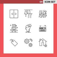 9 User Interface Outline Pack of modern Signs and Symbols of idea creative heart brainstorm people Editable Vector Design Elements