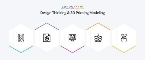 diseño pensando y re impresión modelado 25 línea icono paquete incluso base de datos. prototipo. estático. educación. flecha vector