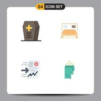 4 User Interface Flat Icon Pack of modern Signs and Symbols of coffin report hotel service chart Editable Vector Design Elements