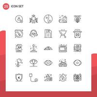 Mobile Interface Line Set of 25 Pictograms of door winner yang medal pollution Editable Vector Design Elements