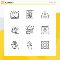 Mobile Interface Outline Set of 9 Pictograms of house home inbox contact empty Editable Vector Design Elements