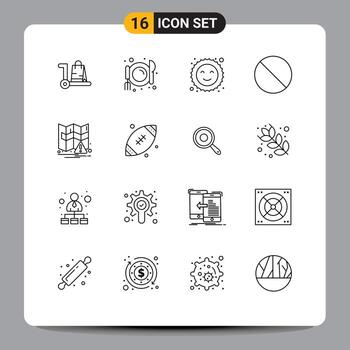 editable vector línea paquete de dieciséis sencillo contornos de pelota navegación Galleta mapa prohibido editable vector diseño elementos