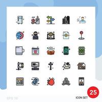 Mobile Interface Filled line Flat Color Set of 25 Pictograms of scanning recognition direction fingerprint office Editable Vector Design Elements