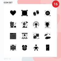 Pack of 16 Modern Solid Glyphs Signs and Symbols for Web Print Media such as apple coffee glove left up arrows Editable Vector Design Elements