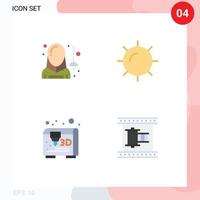 Set of 4 Vector Flat Icons on Grid for fencing printing man sun film Editable Vector Design Elements