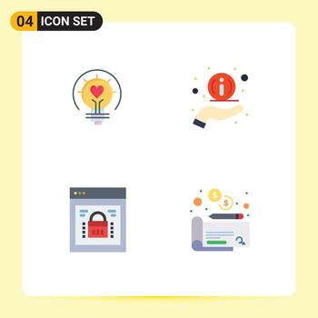 4 Universal Flat Icons Set for Web and Mobile Applications bulb page lock light bulb information web lock Editable Vector Design Elements