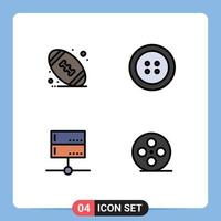 Group of 4 Filledline Flat Colors Signs and Symbols for american signal button data film reel Editable Vector Design Elements