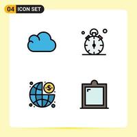 4 Creative Icons Modern Signs and Symbols of cloud finance watch timer dollar Editable Vector Design Elements